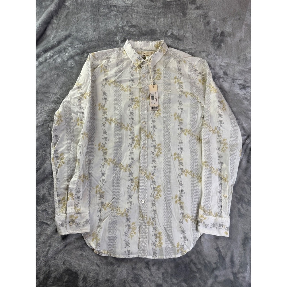 NWT DS VTG Diesel Mens floral button up Shirt M White Embroidered Logo